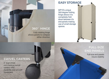 Versare MP10H Portable Folding Wall Partition | Economical 5 Panel Design | Portable Room Divider On Wheels | Adjustable, Freestanding Setup | Multiple Widths