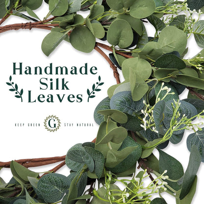 HomeKaren Eucalyptus Wreaths for Front Door 22", Handmade Green Leaves Wreath for Summer, Spring and All Seasons, Greenery Floral Wreath for Wall and Outside