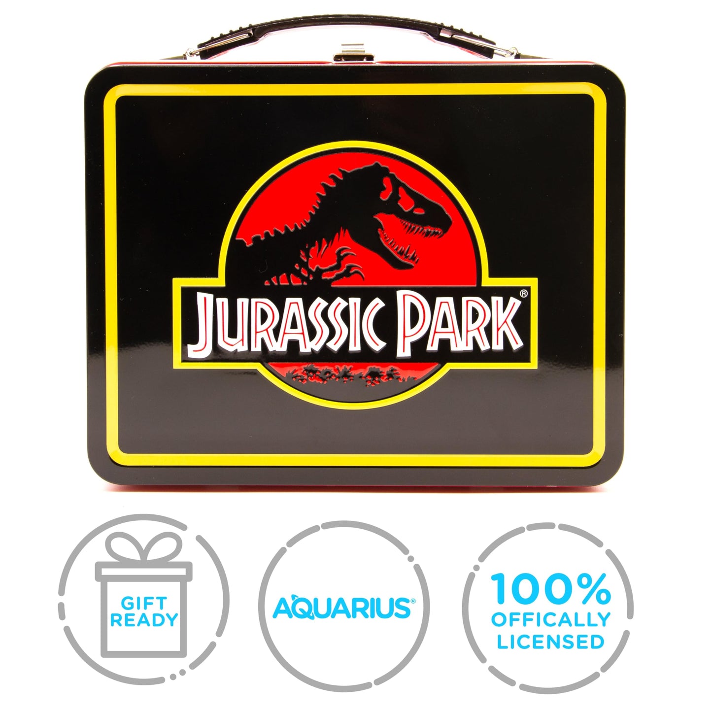 AQUARIUS Jurassic Park Fun Box - Sturdy Tin Storage Box with Plastic Handle & Embossed Front Cover - Officially Licensed Jurassic Park Merchandise & Collectible Gift (48289)