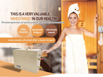 JJFFTAO,Steam shower generator,9kw Household-Commercial,Steam shower generator kit,with self-draining system,Temperature adjustable 95-131°F,Applicable space 315～350ft3