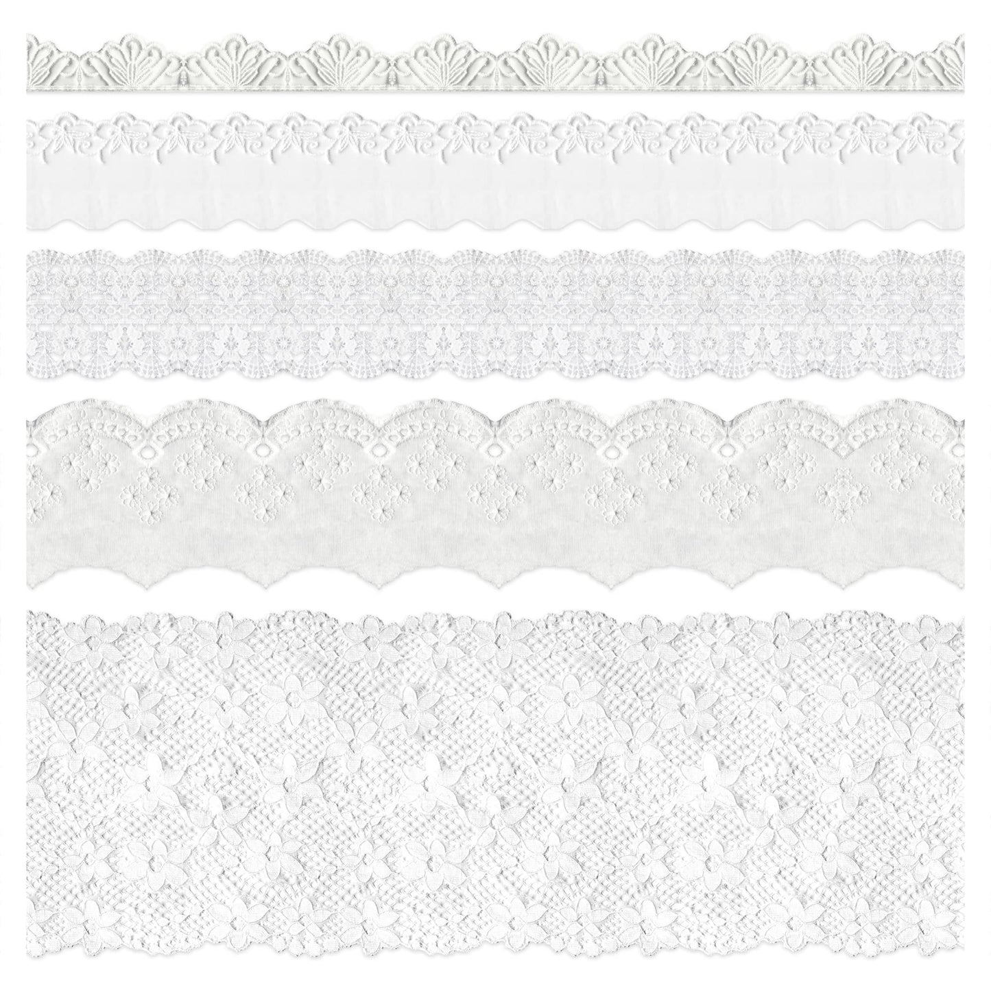 5 Packs Embroidery Lace Trim Premium White Sewing Lace Ribbon Scalloped Cotton Lace Decorative Crochet Trimming 2 Yards x 5 Designs for DIY Sewing Crafting Wrapping Wedding Scrapbooking (Baby)