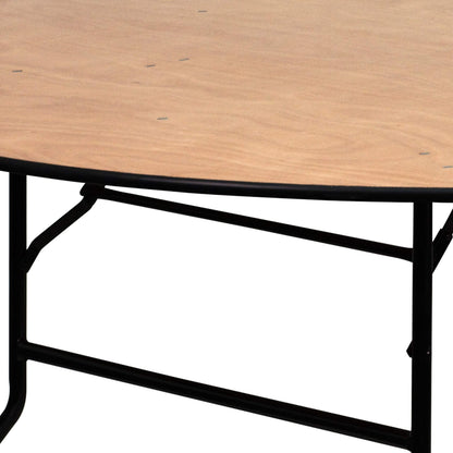 Flash Furniture Furman 6' Round All-Occasion Wood Folding Event Table, Foldable Round Portable Banquet Table with Wooden Top, Natural/Black