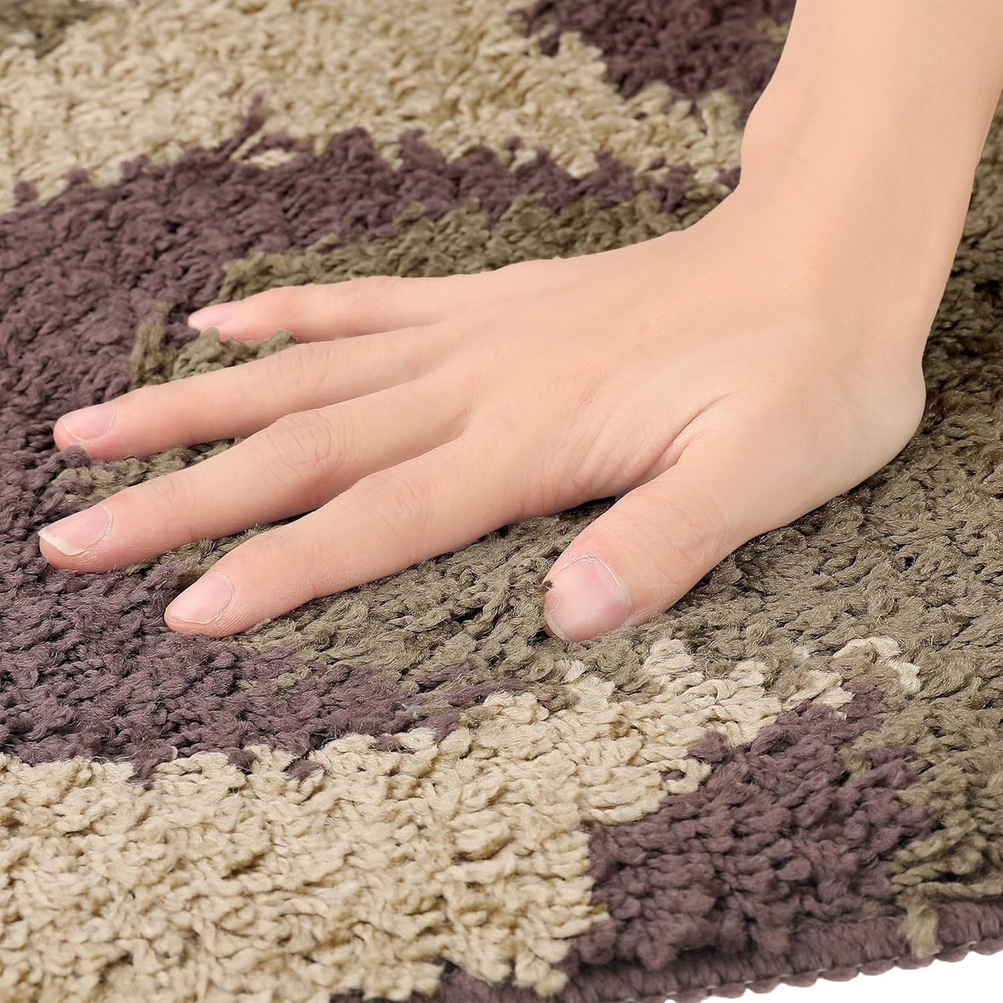 uxcell Floral Bath Mat, Plush Shaggy Bathroom Rug, Checked Washable Carpet for Tub, Shower Room, 16" x 24" Brown