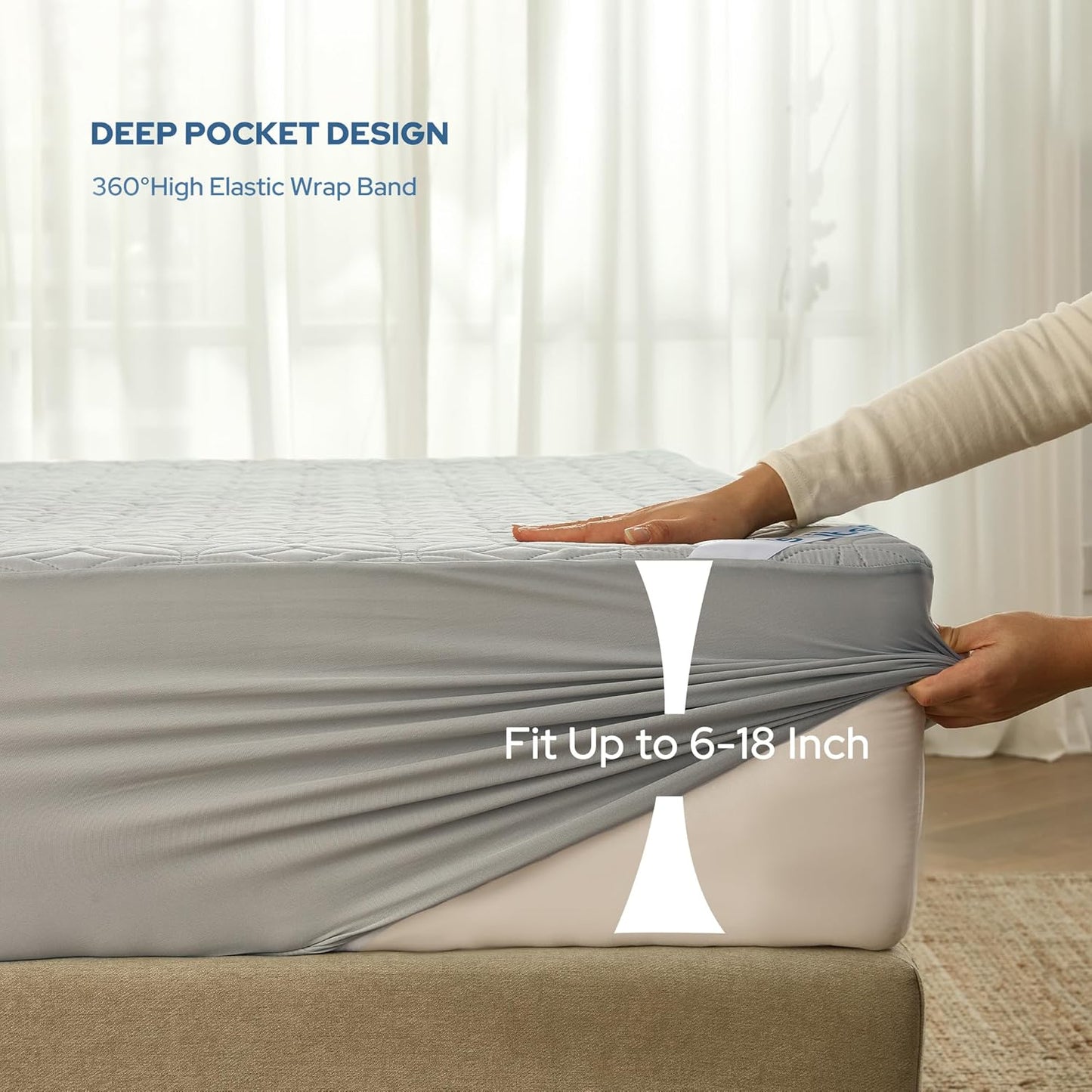 BEDLORE Waterproof Mattress Protector - Soft, Dirt-Proof Full Size Pad for Deep Pocket Mattresses (Light Gray)
