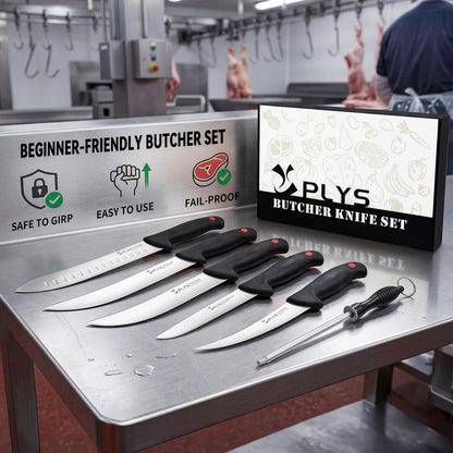 Plys From Prep to Plate: The 7-Piece Butcher Knife Set for Complete Meat & BBQ Mastery Featuring 10" Butcher, 6" Boning/Skinning/Fillet, and 8"/10" Slicing Knives in 4Cr13Mov Steel.