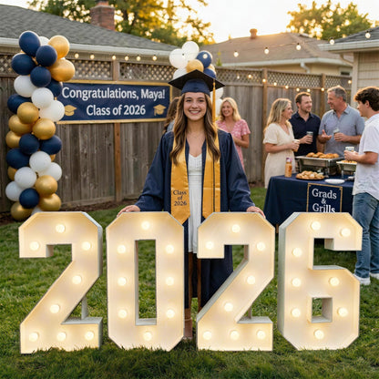 Graduation Decorations Class of 2026, 2.3FT Large PRE-CUT 2026 Marquee Numbers Kit for Preschool High School College Prom Party Decor