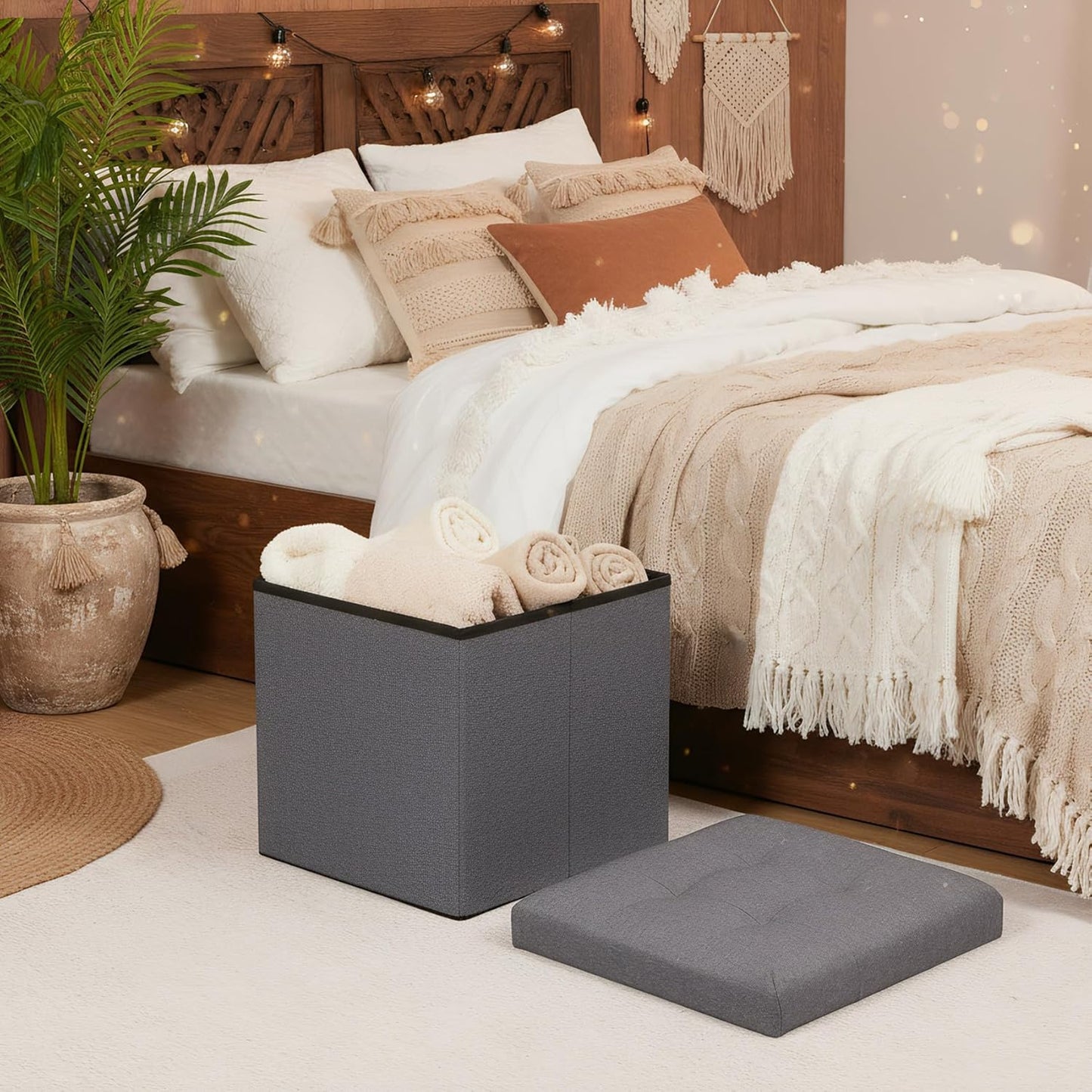 12.6 Inch B FSOBEIIALEO Storage Ottoman Cube Foldable Footrest, Chest & Seat for Living Room, Nursery, Bedroom Cube