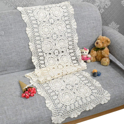 15.7"x59" USTIDE Handmade Crochet Lace Table Runners Beige Cotton Doilies for Coffee Table Dresser End Table
