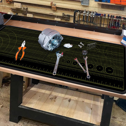 ‌2F22E Premium Portable Workbench Mat 43.31"x15.75" Inch - Non-Slip Dual Measuring Scales & Angle Guides - Durable Table Protector for Workshops, Crafts & DIY