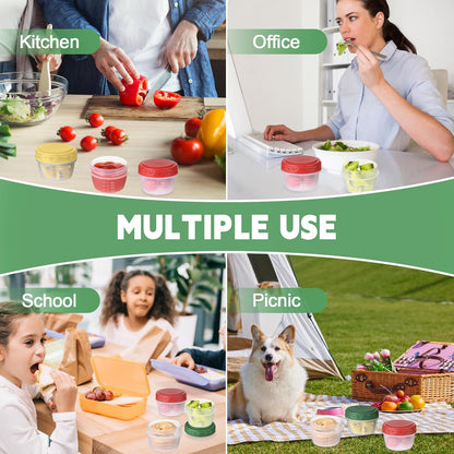 12pcs 4 oz 1/2 Yomarket Small Plastic Containers with Lids, Reusable Cup Small Food Storage Containers, Leakproof