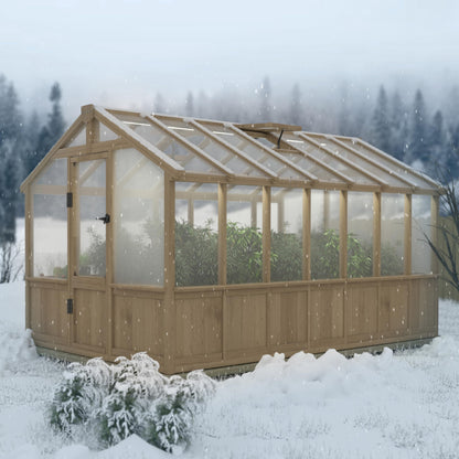 MUPATER 8 x 14FT Walk-in Wooden Greenhouse, Heavy Duty Green House Kit with Ventilated Window & Lockable Door, Greenhouse for Outside Garden, Backyard, Patio, Lawn
