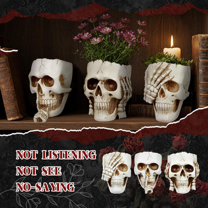 RimCereal 3 Pcs Skull Planter Skeleton Wall Hanging Planter Pot Gothic Spooky Head Face Flower Pot Garden Decor for Festival Party Indoor Outdoor Plants Home Garden Office Decorations(White)