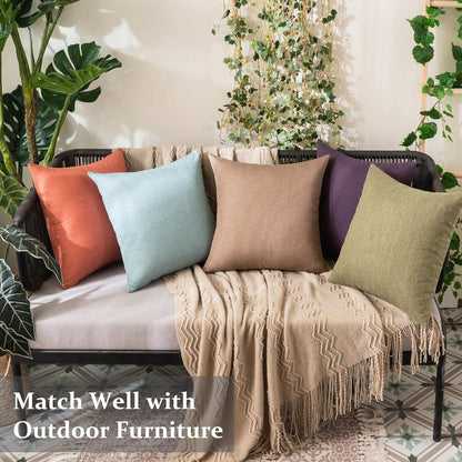 MIULEE Decorative Outdoor Throw Pillow Covers - Waterproof Faux Linen Cushion Cases | 16x16 Inch Khaki (Pack of 2)