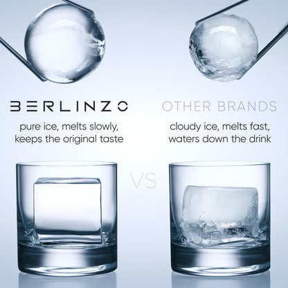 Berlinzo Clear Ice Cube Maker Mold - Combo 2+2 Crystal Clear Ice Cubes & Balls - Ice Square Maker Mold, Pure Round Ice Spheres for Whiskey, Cocktails & Bourbon (Non-electric)