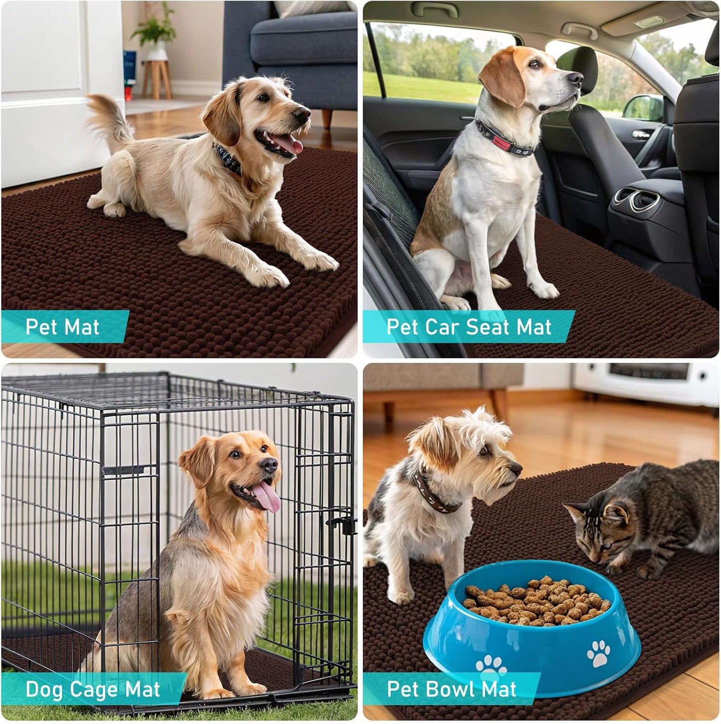 OLANLY Dog Door Mat - Absorbent Non-Slip Chenille Mat for Muddy Paws | 54x24 Inches, Quick Dry, Brown