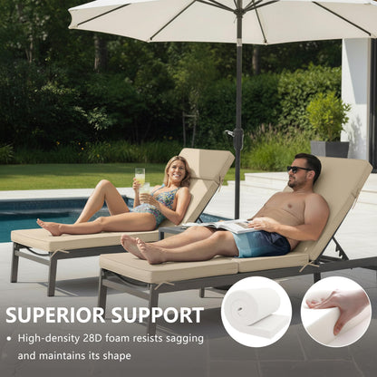 Honorbox 80 x 26 Inch Outdoor Chaise Lounge Cushions Set of 4 - Removable Cover, 4-Section Design, Water-Repellent & Fade-Resistant, 6 Tie Straps, Replacement for Patio & Pool Chairs - Cream
