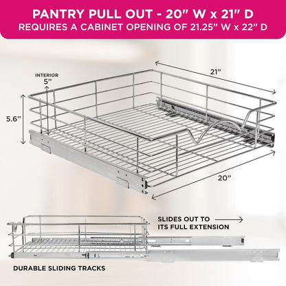HOLDN’ STORAGE Pull Out Cabinet Organizer, Slide Out Drawer for Kitchen Cabinets & Pantry, Roll Out Shelf for Pots, Pans & Under Sink Storage, Heavy-Duty Full-Extension, 20" W x 21" D x 5" H