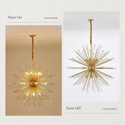 Aol furin 18-Light Gold Sputnik Chandeliers, 41" Starburst Firework Pendant Light fixtures, Mid-Century Modern Satellite Ceiling Lights for Dining Room, Kitchen, Bedroom, Living Room, E12