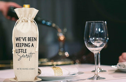 Pregnancy Announcement Wine Gift Bags, Burlap Wine Bottle Cover for New Baby, 1 Pc Wine Bag