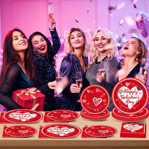 gisgfim 96Pcs Galentines Day Party Plates and Napkins Happy Galentine's Day Red Supplies Gals Tableware Dinnerware Set Valentines Day Paper Dessert Plate Party Decoration Women Ladies Favors Serve 24