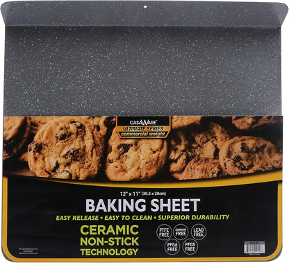 casaWare Toaster Oven Baking Sheet, 12 x 11-Inch with 1.5-Inch Handle (Silver Granite)