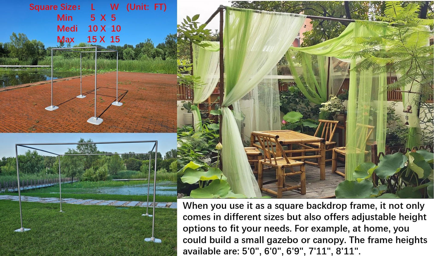 15x15Ft Square Backdrop Stand Kit Heavy Duty, 5-8' H x 5-19' W Square Adjustable Pipe and Drape Aluminum Frame, Backdrop Holder for Event, Wedding, Party, Photography, Trade Show, B-Day, Banquet Decor