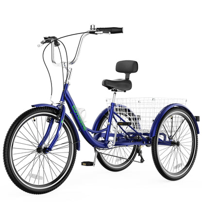EOYOBIKE Adult Tricycle 3-Wheel Cruiser Bike, Low Step-Through, Heavy-Duty Comfort Trike with Adjustable Handlebar & Spring Saddle, Large Rear Basket, for Seniors & Adults (Harbor Blue, 26" Tire)