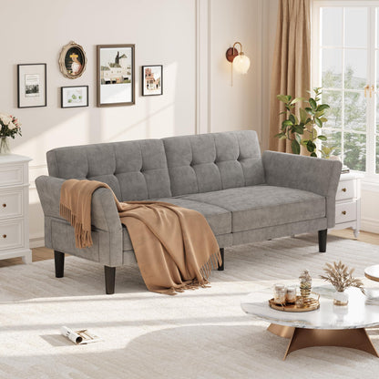 Garvee 89" Futon Sofa Bed, Modern Futon Couch Bed with Adjustable Backrest & Armrest, Comfy Convertible Sleeper Couch for Living Room Bedroom Apartment, Grey