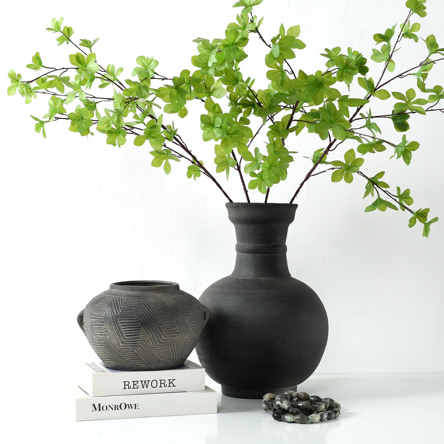 Artissance Approximately 16" Earthy Gray Ceramic Pottery Vase, Globular Shape with 5.9" Opening, Vintage Table Centerpiece for Living Room, Patio, Garden