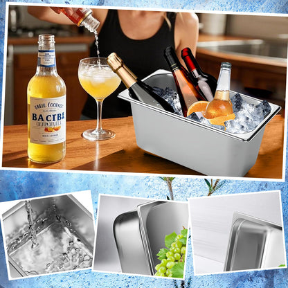 5.3L Stainless Steel Ice Bucket Wine Beer Champagne Bucket, Stainless Steel Ice Cube Bin for Parties & Cocktail Bar Camping