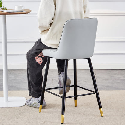 Rejeke 180° Swivel Bar Stools Set of 4, 27" Counter Height Bar Stools with Back, Swivel Light Grey Faux Leather Bar Stools for Kitchen Island, Counter Height Chairs with Metal Legs & Footrest
