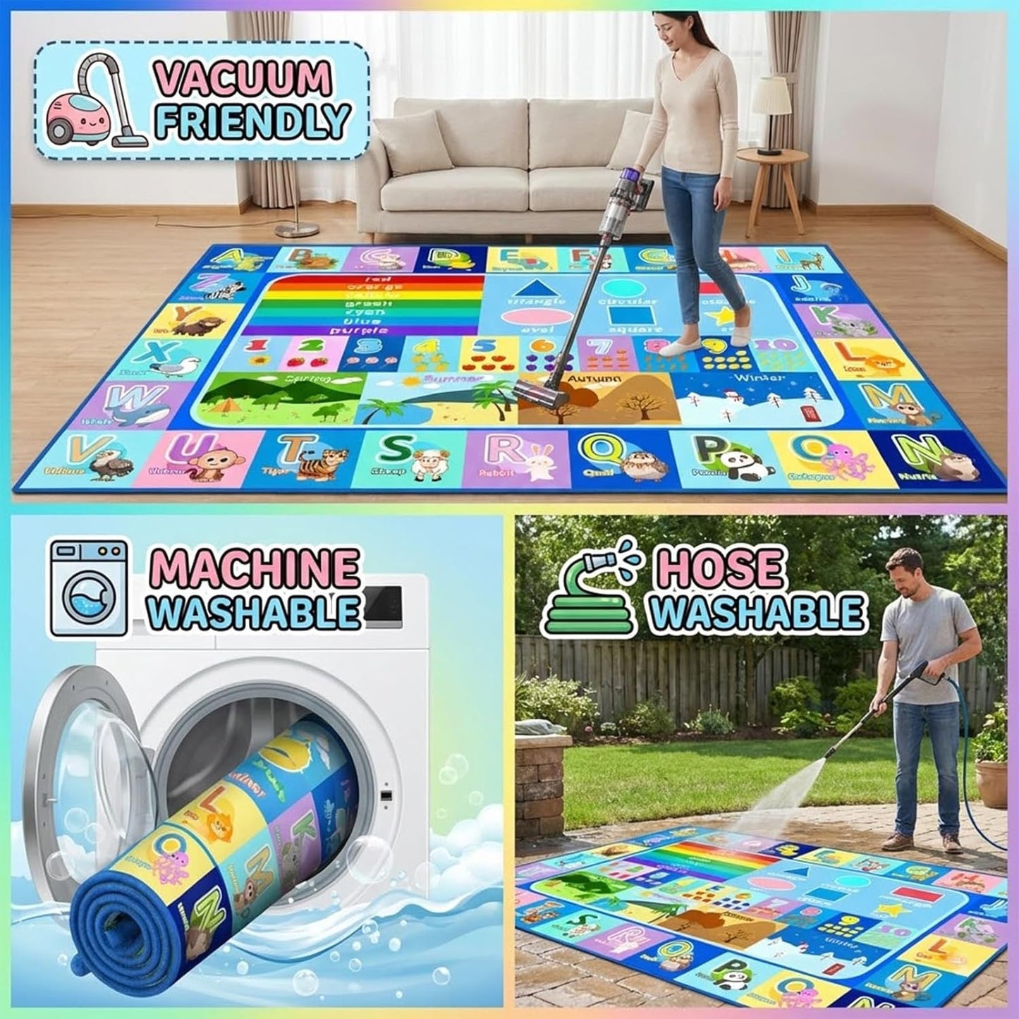 2.5x4 Kids Rug for Playroom Bedroom, Feet Educational ABC Area Rug for Classroom Nursery, Non-Slip Alphabet Learning