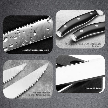UniqueFire Steak Knife Set of 4, 4.6" Durable German Stainless Steel Serrated Dinner Knives, Dishwasher Safe
