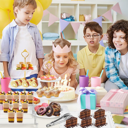 Xoogifae 13pcs Dessert Table Display Set, 4pcs Tiered Cupcake Stand Holder Tower, 1pc Acrylic Dessert Display Riser, 6pcs Serving Trays, 2pc Tong Combo For Wedding Party Birthday Bride Baby Shower