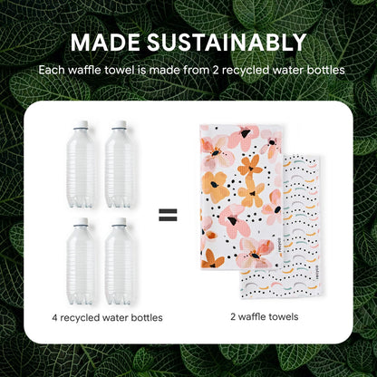 RECYCO Waffle Kitchen Towel Set of 2 - Quick Dry Microfiber Sustainable Dish Towels - Ultra Absorbent Reusable Cleaning Tea Towels - Lightweight Hand Towels,16”x 28”, Blossom Breeze