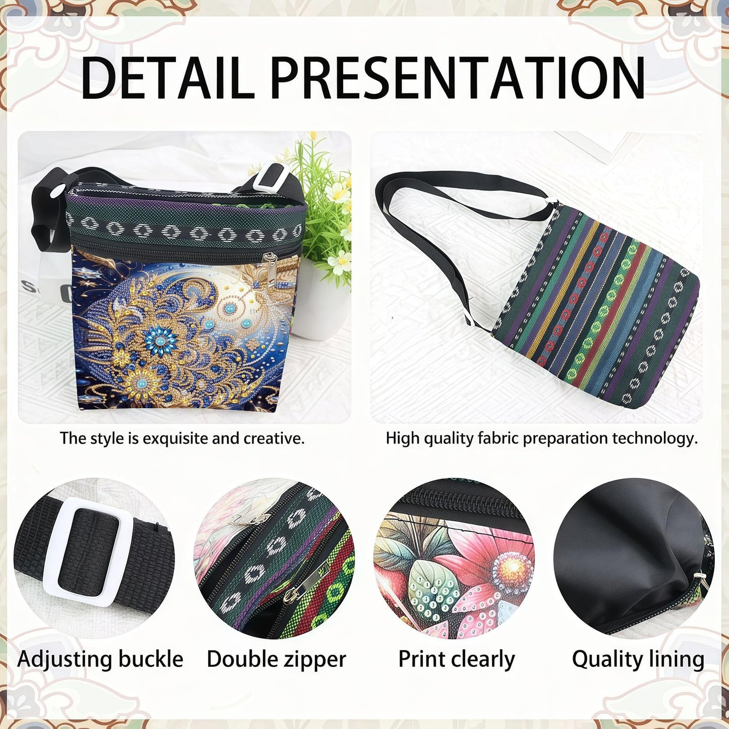 LSQFS 5D Diamond Painting Shoulder Bag, DIY Diamond Art Kits for Adults with Adjustable Strap & Zipper, Artistic Handbag for Women, Perfect for Shopping & Daily Use