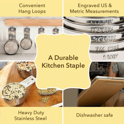 Simply Gourmet Measuring Cups and Spoons Set of 12 – 18/10 Stainless Steel Kitchen Gadgets – Stackable Design with Long Handle Spoons – Fits in Jars – Cooking & Baking Measuring Set for Dry & Liquid