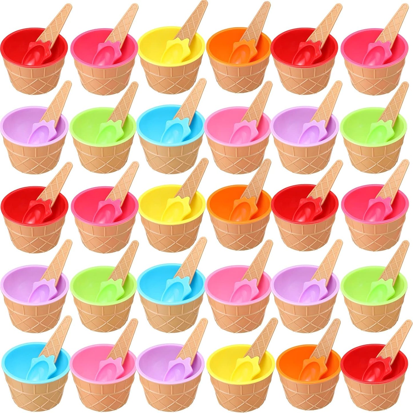 32 Pack 8 Summer Reusable Plastic Ice Cream Bowls and Spoons Candy Colors Ice Cream Cups Ice Cream Party Decorations