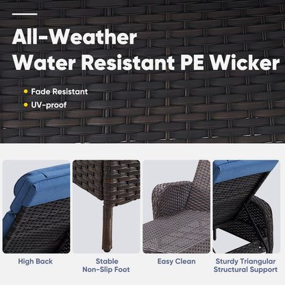 Belord Wicker Outdoor Chaise Lounge Patio Recliner - 75 Inch Adjustable Chaise Lounge with Soft Pillow Removable Cushions, All Weather Rattan Pool Lounge Chair for Poolside Deck Brown/Blue