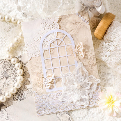 AuriicLeaf Lace Scrapbook Paper Set, 180 PCS Vintage Floral Journal Paper Kit for Scrapbooking, DIY Crafts, and Card Making