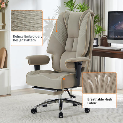EXCEBET Big and Tall Office Chair 400lbs Wide Seat, Leather High Back Executive Office Chair with Foot Rest, Ergonomic Chairs Lumbar Support for Lower Back Pain Relief (Mesh Dark Beige)