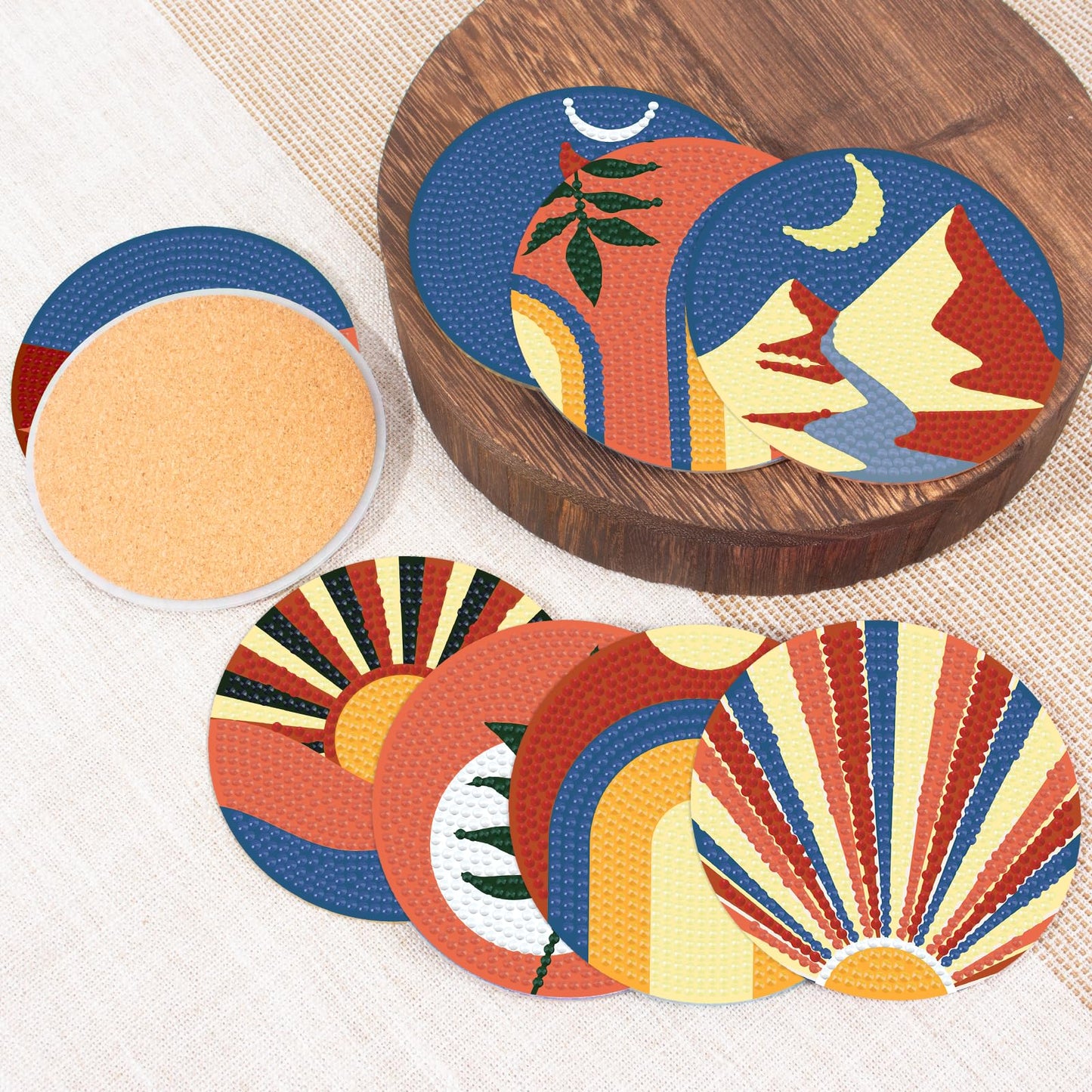 Asbondy Diamond Art Coasters DIY Set with Holder, Diamond Painting Drink Coasters for Adults, Mosaic Art Coaster Craft for Home Table Decor, Handmade Gift Idea