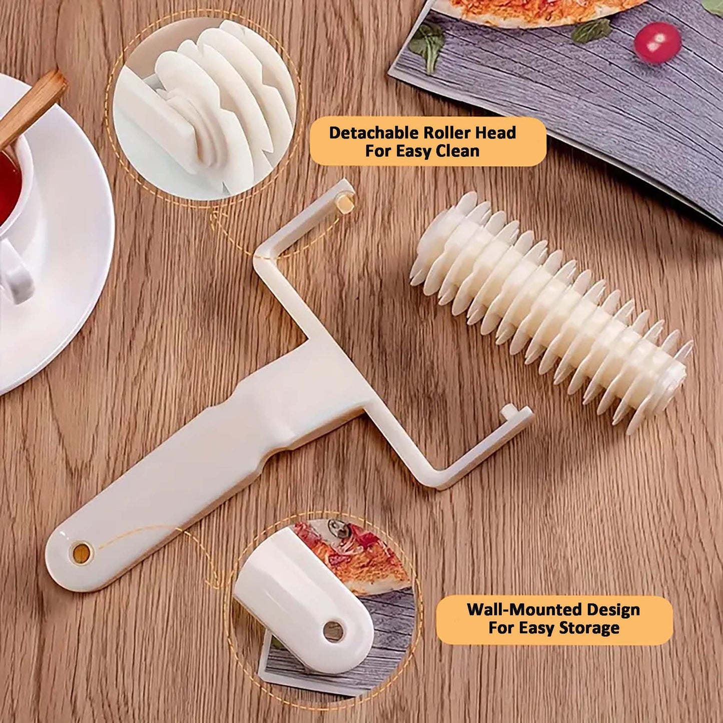 2 Pack DelloidMaz Pastry Lattice Roller Cutter, Pie Pizza Cookie Dough Lattice Roller Cutter, Household Baking Tool, Plastic, White
