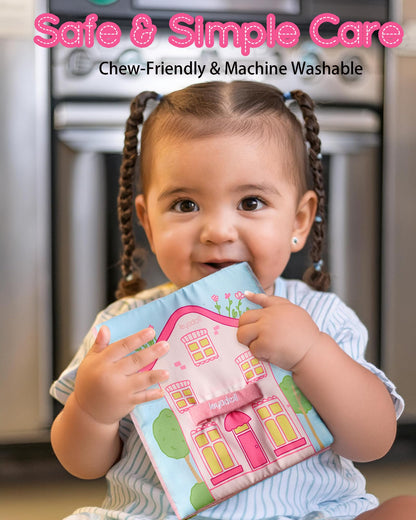 LeyaDoll Interactive Sensory Soft Cloth Book, Educational Crinkle Quiet Activity Busy Book for Babies,Toddler Travel Toy Gift for 1-3 Year Old Boys and Girls (A Berry Special Day)