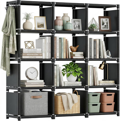 12 Room,Office,Closet, Mavivegue Book Shelf, Cube Storage Organizer, DIY Bookcase, Metal Bookshelf,Tall Book case