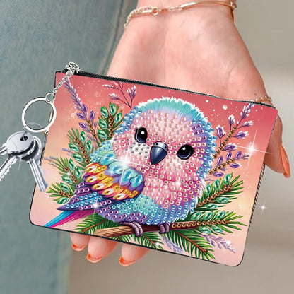 JZHYOAN Animal Diamond Painting Small Coin Purse for Women DIY Bird Coin Pouch Coin Purse with Zipper and Keyring Diamond Art Purses and Wallets Gem Art Handbags Wallet Keychain for Cards Keys Craft