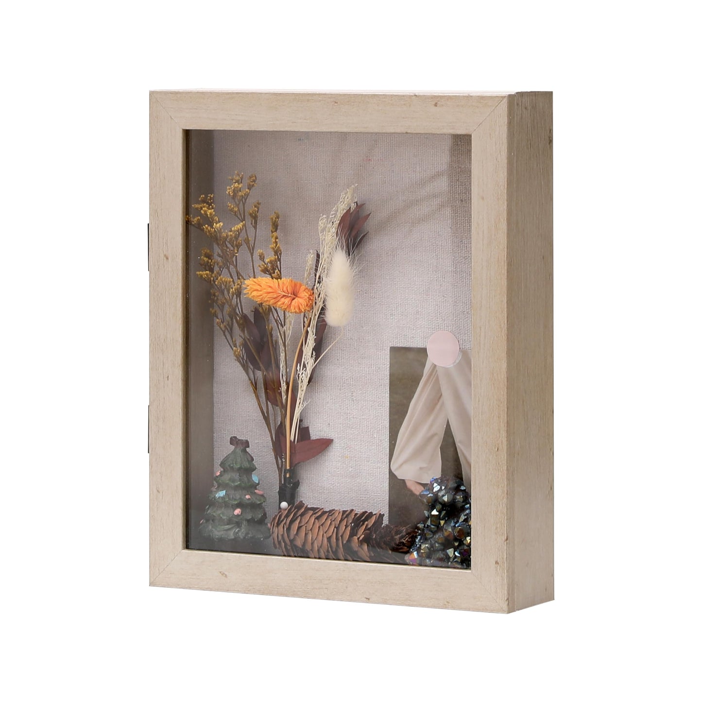 DEMAIKE 8x10 Shadow Box Frame with Linen Back, Wood Glass Display Case for Medals, Photos, Memorabilia, Awards - Pins Included- Champagne