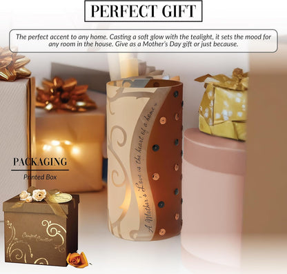 Pavilion Gift Company A Mother's Love Glass Cylinder Candle Holder, 6", Brown, Beige