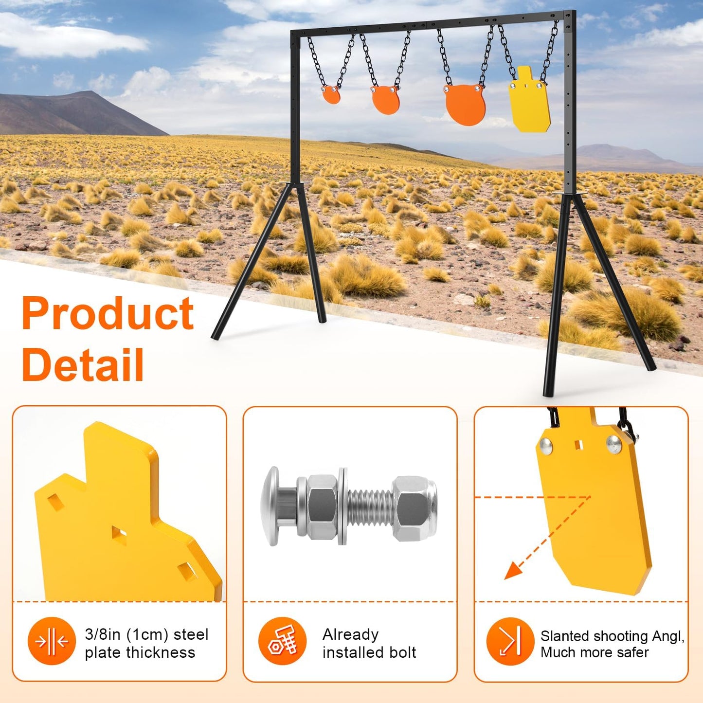 GADFISH AR500 Steel Target Stand System, 3/8 Inch Thick Steel Hostage Targets, Adjustable Height AR500 Shooting Targets for Shooting Range Outdoors