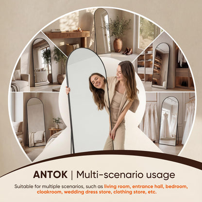 Antok 81" x41” Arched Full Length Floor Mirror, Black Aluminum Frame, Free Standing/Wall Mount/Leaning for Bedroom, Living Room, Dressing Room